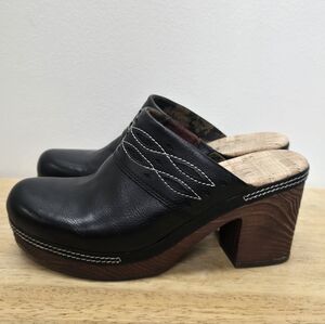 Korks Tina Comfort Heeled Clog Women's 7 Black Chunky Slip On